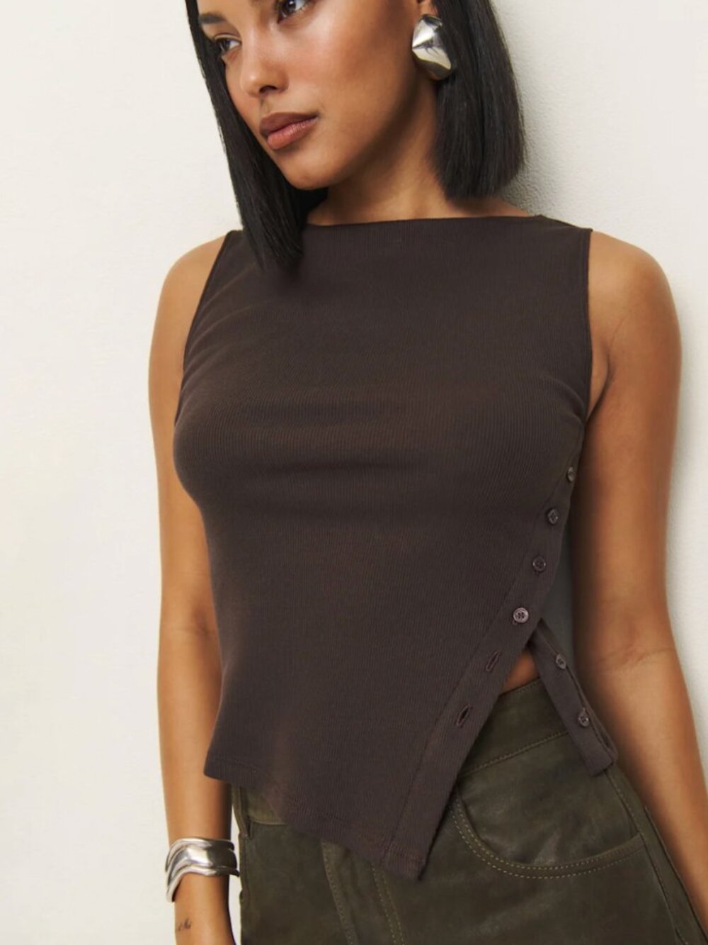 NWT Reformation Hudson Knit Top, Mole, Small